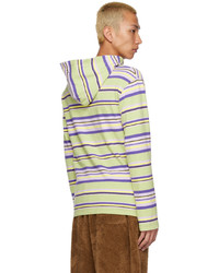 mintgrüner horizontal gestreifter Pullover mit einem Kapuze von Acne Studios