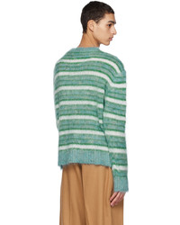 mintgrüner horizontal gestreifter Pullover mit einem Rundhalsausschnitt von Marni