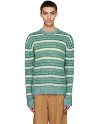 mintgrüner horizontal gestreifter Pullover mit einem Rundhalsausschnitt von Marni