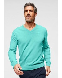 mintgrüner Pullover mit einem V-Ausschnitt von Gant