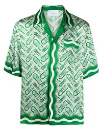 mintgrünes bedrucktes Kurzarmhemd von Casablanca