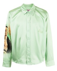 mintgrünes bedrucktes Langarmhemd von Martine Rose