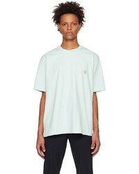 mintgrünes bedrucktes Leder T-Shirt mit einem Rundhalsausschnitt