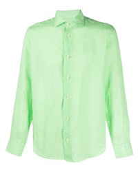 mintgrünes bedrucktes Leinen Langarmhemd von Drumohr