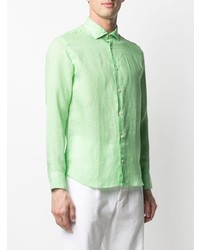 mintgrünes bedrucktes Leinen Langarmhemd von Drumohr