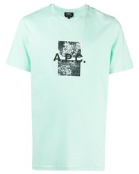 mintgrünes bedrucktes T-Shirt mit einem Rundhalsausschnitt von A.P.C.