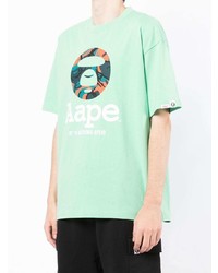 mintgrünes bedrucktes T-Shirt mit einem Rundhalsausschnitt von AAPE BY A BATHING APE