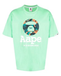 mintgrünes bedrucktes T-Shirt mit einem Rundhalsausschnitt von AAPE BY A BATHING APE