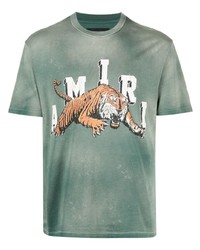 mintgrünes bedrucktes T-Shirt mit einem Rundhalsausschnitt von Amiri