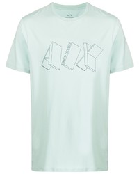 mintgrünes bedrucktes T-Shirt mit einem Rundhalsausschnitt von Armani Exchange