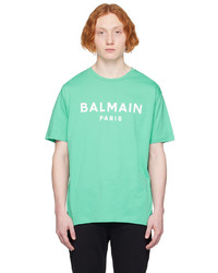mintgrünes bedrucktes T-Shirt mit einem Rundhalsausschnitt von Balmain