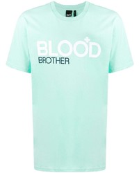 mintgrünes bedrucktes T-Shirt mit einem Rundhalsausschnitt von Blood Brother