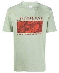 mintgrünes bedrucktes T-Shirt mit einem Rundhalsausschnitt von C.P. Company