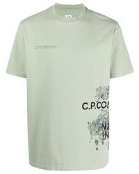 mintgrünes bedrucktes T-Shirt mit einem Rundhalsausschnitt von C.P. Company