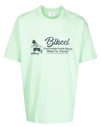 mintgrünes bedrucktes T-Shirt mit einem Rundhalsausschnitt von Chocoolate