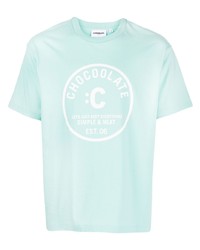 mintgrünes bedrucktes T-Shirt mit einem Rundhalsausschnitt von Chocoolate