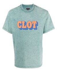 mintgrünes bedrucktes T-Shirt mit einem Rundhalsausschnitt von Clot