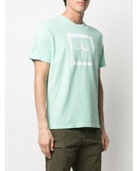 mintgrünes bedrucktes T-Shirt mit einem Rundhalsausschnitt von Stone Island