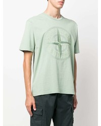 mintgrünes bedrucktes T-Shirt mit einem Rundhalsausschnitt von Stone Island