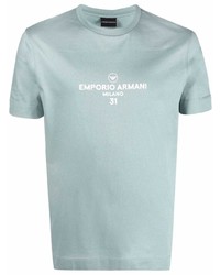mintgrünes bedrucktes T-Shirt mit einem Rundhalsausschnitt von Ea7 Emporio Armani