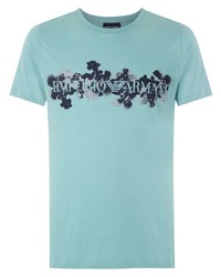 mintgrünes bedrucktes T-Shirt mit einem Rundhalsausschnitt von Emporio Armani