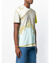 mintgrünes bedrucktes T-Shirt mit einem Rundhalsausschnitt von Versace Collection