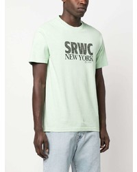 mintgrünes bedrucktes T-Shirt mit einem Rundhalsausschnitt von Sporty & Rich