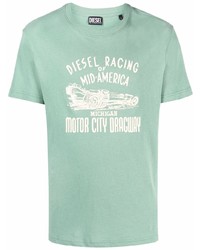 mintgrünes bedrucktes T-Shirt mit einem Rundhalsausschnitt von Diesel