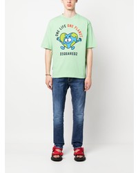 mintgrünes bedrucktes T-Shirt mit einem Rundhalsausschnitt von DSQUARED2