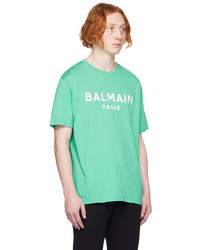 mintgrünes bedrucktes T-Shirt mit einem Rundhalsausschnitt von Balmain
