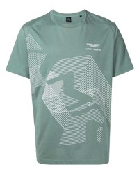 mintgrünes bedrucktes T-Shirt mit einem Rundhalsausschnitt von Hackett
