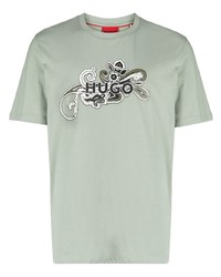 mintgrünes bedrucktes T-Shirt mit einem Rundhalsausschnitt von Hugo