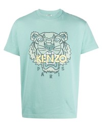 mintgrünes bedrucktes T-Shirt mit einem Rundhalsausschnitt von Kenzo