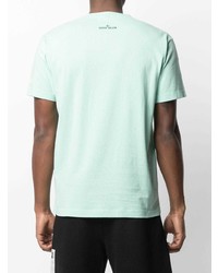 mintgrünes bedrucktes T-Shirt mit einem Rundhalsausschnitt von Stone Island