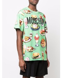 mintgrünes bedrucktes T-Shirt mit einem Rundhalsausschnitt von Moschino