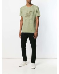 mintgrünes bedrucktes T-Shirt mit einem Rundhalsausschnitt von Saint Laurent