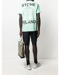 mintgrünes bedrucktes T-Shirt mit einem Rundhalsausschnitt von Stone Island