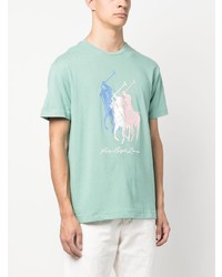 mintgrünes bedrucktes T-Shirt mit einem Rundhalsausschnitt von Polo Ralph Lauren