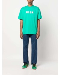 mintgrünes bedrucktes T-Shirt mit einem Rundhalsausschnitt von MSGM