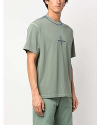 mintgrünes bedrucktes T-Shirt mit einem Rundhalsausschnitt von Stone Island