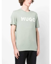 mintgrünes bedrucktes T-Shirt mit einem Rundhalsausschnitt von Hugo