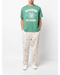 mintgrünes bedrucktes T-Shirt mit einem Rundhalsausschnitt von MAISON KITSUNÉ