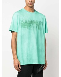 mintgrünes bedrucktes T-Shirt mit einem Rundhalsausschnitt von Balmain