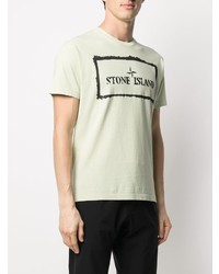 mintgrünes bedrucktes T-Shirt mit einem Rundhalsausschnitt von Stone Island