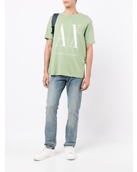 mintgrünes bedrucktes T-Shirt mit einem Rundhalsausschnitt von Armani Exchange