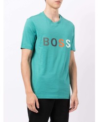 mintgrünes bedrucktes T-Shirt mit einem Rundhalsausschnitt von BOSS