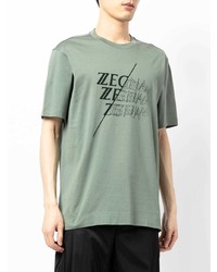 mintgrünes bedrucktes T-Shirt mit einem Rundhalsausschnitt von Ermenegildo Zegna