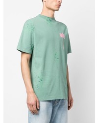 mintgrünes bedrucktes T-Shirt mit einem Rundhalsausschnitt von Palm Angels