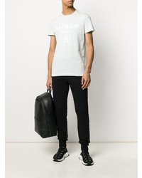 mintgrünes bedrucktes T-Shirt mit einem Rundhalsausschnitt von Balmain