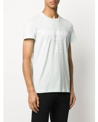 mintgrünes bedrucktes T-Shirt mit einem Rundhalsausschnitt von Balmain